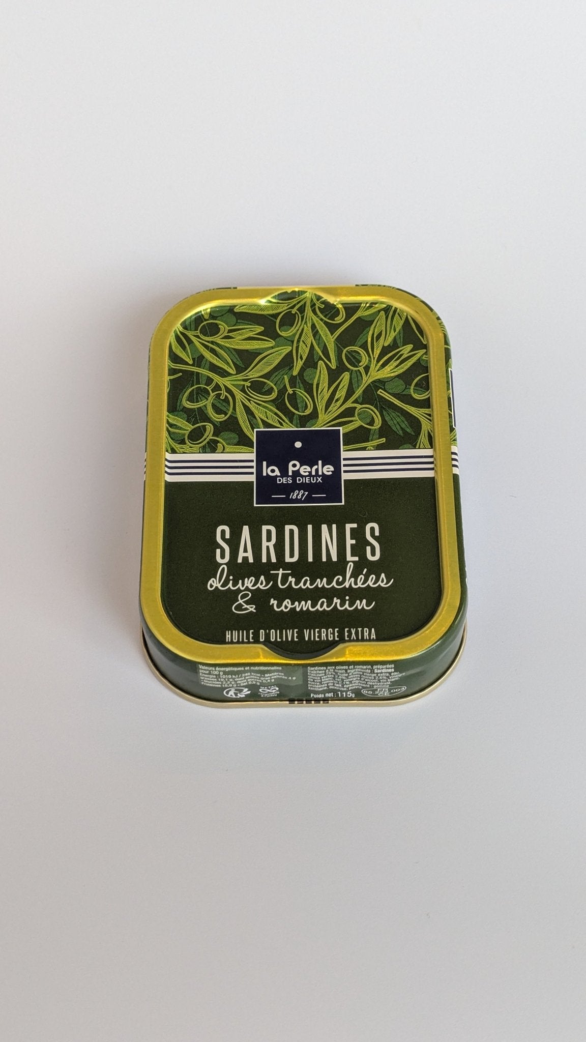 La Perle des Dieux, Sardines in olijfolie met olijf en rozemarijn - VIZmarkt